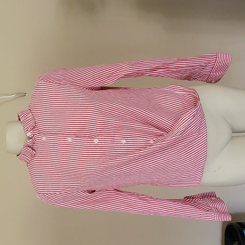 Red and white striped button down